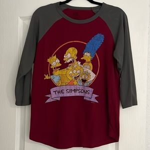 Simpsons Family Fight Photo Gray and burgundy T-Shirt